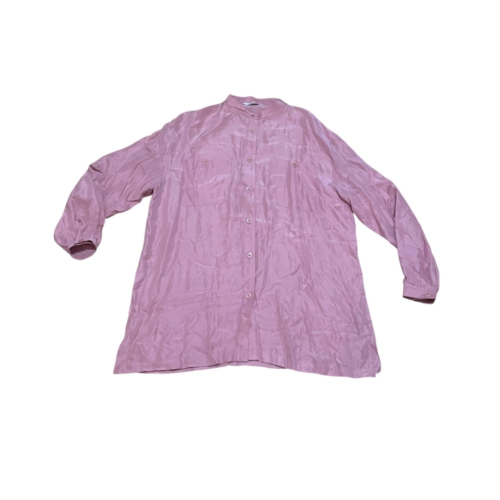 VTG Blair Boutique Women's Medium Pink‎ Silk Button Down Blouse Mandarin Collar